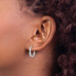 14k White Gold Diamond Oval Hinged Hoop Earrings - Image 3