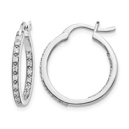 14k White Gold Diamond In/Out Hoop Earrings