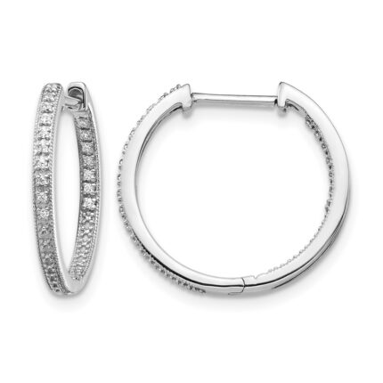 10k White Gold Polished Diamond In/Out Hinged Hoop Earrings