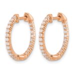 14k Rose Gold Polished Diamond In/Out Hinged Hoop Earrings - Image 2