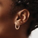 14k Rose Gold Polished Diamond In/Out Hinged Hoop Earrings - Image 3