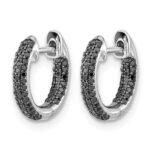 10k White Gold Black Diamond Hinged Hoop Earrings - Image 2