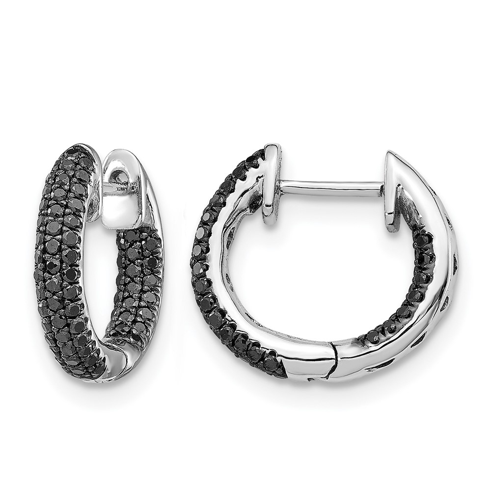 EM5432-BK-040-WA.jpg 14k White Gold Black Diamond Hinged Hoop Earrings - Image 1