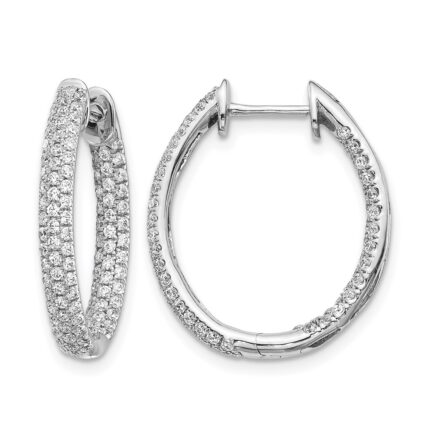 14k White Gold Diamond In/Out Hinged Hoop Earrings