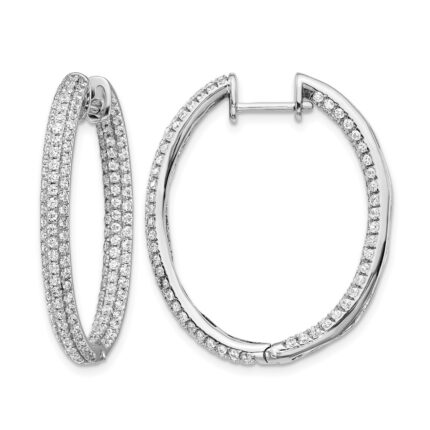 14k White Gold Diamond In/Out Hinged Hoop Earrings
