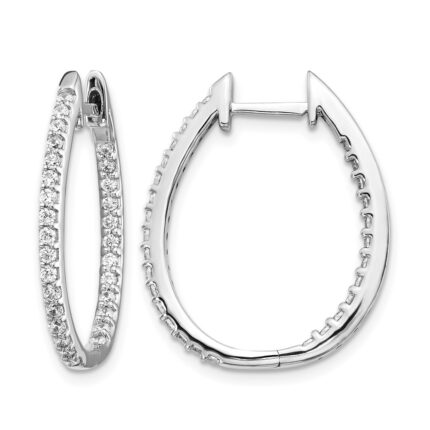 14k White Gold In/Out Diamond Hinged Hoop Earrings