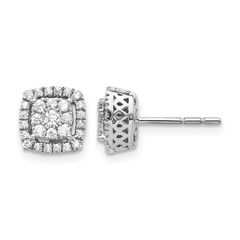 EM5475-050-WA.jpg 14k White Gold 1/2 carat Diamond Square Cluster Post Earrings - Image 1