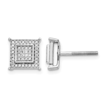 14k White Gold 1/4 carat Diamond Double Square Bezel Screwback Post Earrings