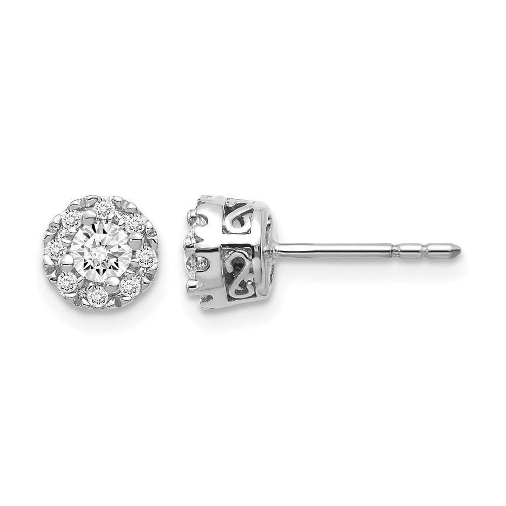 EM5485-010-WA.jpg 14k White Gold 1/10 carat Diamond (Holds 2-3.8mm Stones) Semi-mount Halo Stud Earrings - Image 1