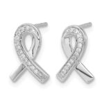 14k White Gold 1/10 carat Diamond Awareness Ribbon Post Earrings - Image 2