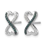 14k White Gold Blue and White Diamond Infinity Heart Post Earrings - Image 2