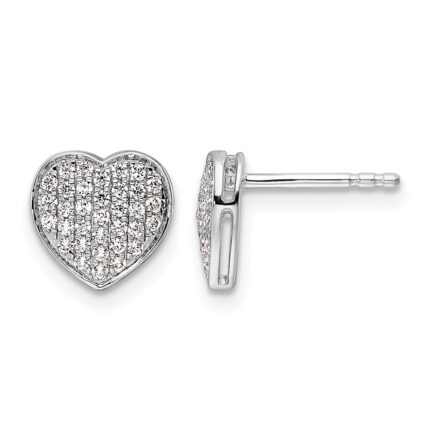 14k White Gold Diamond Heart Post Earrings