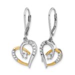 14k Yellow and White Gold Diamond Heart Leverback Earrings - Image 2