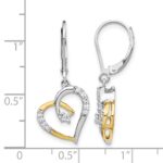 14k Yellow and White Gold Diamond Heart Leverback Earrings - Image 4