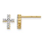 14k Gold Polished Diamond Cross Post Earrings
