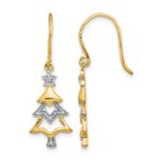 14k and Rhodium Diamond Christmas Tree Dangle Earrings