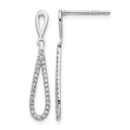 14k White Gold Polished 1/5 carat Diamond Teardrop Dangle Post Earrings