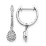 14k White Gold 1/4 carat Diamond Teardrop Cluster Hinged Hoop Earrings