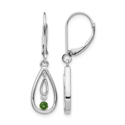 14k White Gold 1/8 carat Green Diamond Teardrop Leverback Earrings