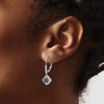 14k White Gold 3/8 carat White and Blue Diamond Dangle Leverback Earrings - Image 3