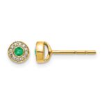 14k Diamond and 2.3mm Round Emerald Halo Post Earrings
