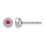 14k White Gold Diamond and 2.3mm Round Ruby Halo Post Earrings
