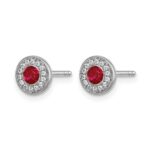 14k White Gold 2.8mm Round Ruby and Diamond Halo Post Earrings - Image 2