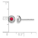 14k White Gold 2.8mm Round Ruby and Diamond Halo Post Earrings - Image 4