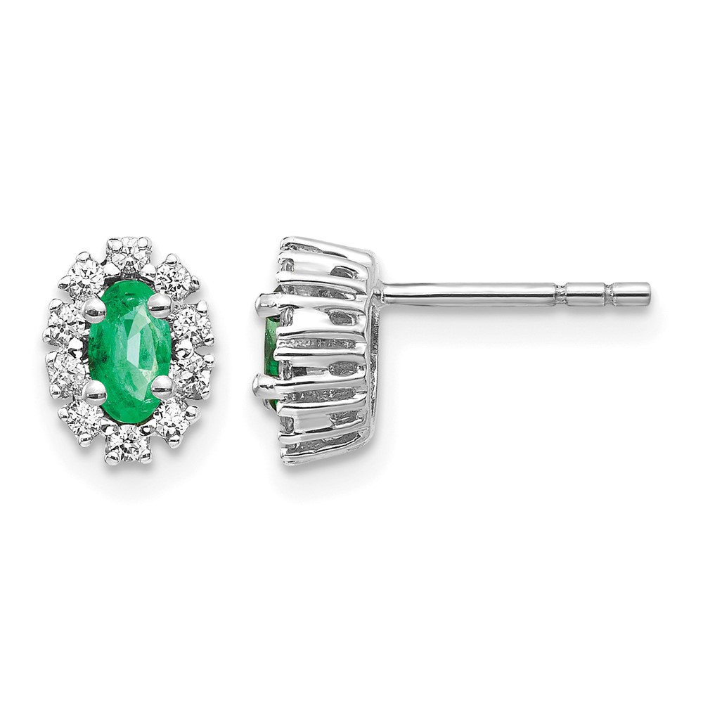 EM5591-EM-020-WA.jpg 14k White Gold 5x3mm Oval Emerald and Diamond Halo Post Earrings - Image 1