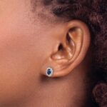 14k White Gold 1/5 carat Lab Grown Diamond VS/SI+ G+ and Oval Created Sapphire Halo Post Earrings - Image 3