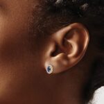 14k 1/5 carat Lab Grown Diamond VS/SI+ G+ and Oval Created Sapphire Halo Post Earrings - Image 3