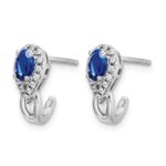 10k White Gold Diamond and Sapphire J Hoop Post Earrings - Image 2