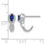10k White Gold Diamond and Sapphire J Hoop Post Earrings - Image 4