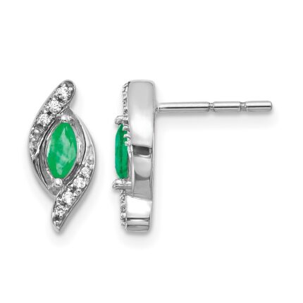 10k White Gold 1/15Ct Diamond and Emerald Earrings