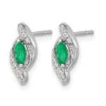 14k White Gold 5x2.5mm Marquise Emerald and Diamond Post Earrings - Image 2