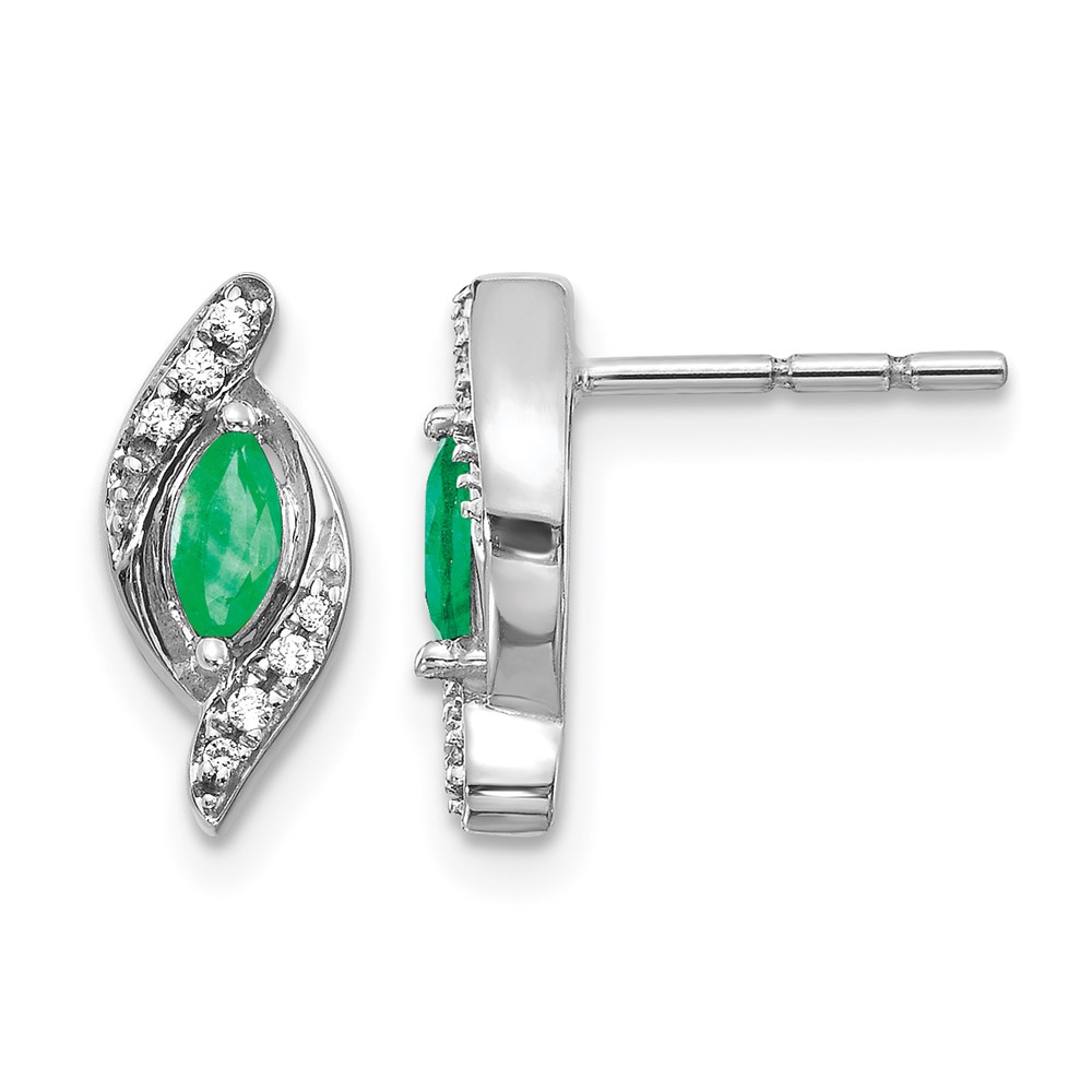 EM5594-EM-007-WA.jpg 14k White Gold 5x2.5mm Marquise Emerald and Diamond Post Earrings - Image 1