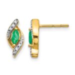 14k 5x2.5mm Marquise Emerald and Diamond Post Earrings