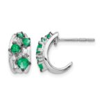 14k White Gold Polished Diamond and Emerald J-Hoop Post Earrings