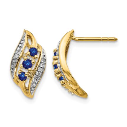 14k Polished Sapphire and Diamond Curve Post Earrings
