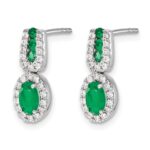 14k White Gold 6x4mm Oval Emerald and Diamond Halo Post Earrings - Image 2