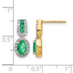 14k 6x4mm Oval Emerald and Diamond Halo Post Earrings - Image 4