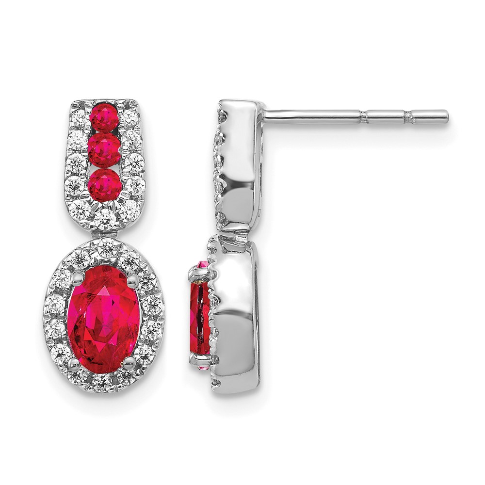 EM5597-RU-033-WA.jpg 14k White Gold 6x4mm Oval Ruby and Diamond Halo Post Earrings - Image 1