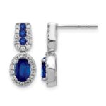 14k White Gold 6x4mm Oval Sapphire and Diamond Halo Post Earrings