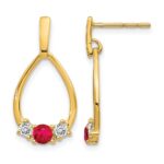 14k Ruby and White Sapphire Teardrop Post Dangle Earrings