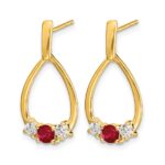 14k Ruby and White Sapphire Teardrop Post Dangle Earrings - Image 2