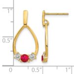 14k Ruby and White Sapphire Teardrop Post Dangle Earrings - Image 4