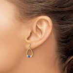 14k  Blue and White Sapphire Teardrop Post Dangle Earrings - Image 3