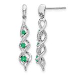 14k White Gold Diamond and Emerald Twisted Post Dangle Earrings