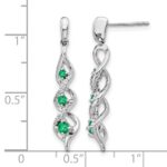 14k White Gold Diamond and Emerald Twisted Post Dangle Earrings - Image 4