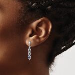 14k White Gold Diamond and Blue Sapphire Twisted Post Dangle Earrings - Image 3